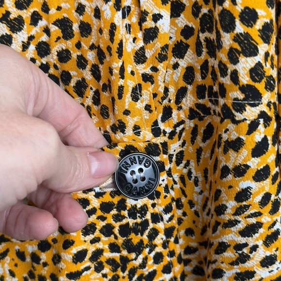 Ganni Wrap-effect Yellow Leopard Print Crepe Buttoned Midi Dress Long Sleeve 42 - Picture 7 of 16